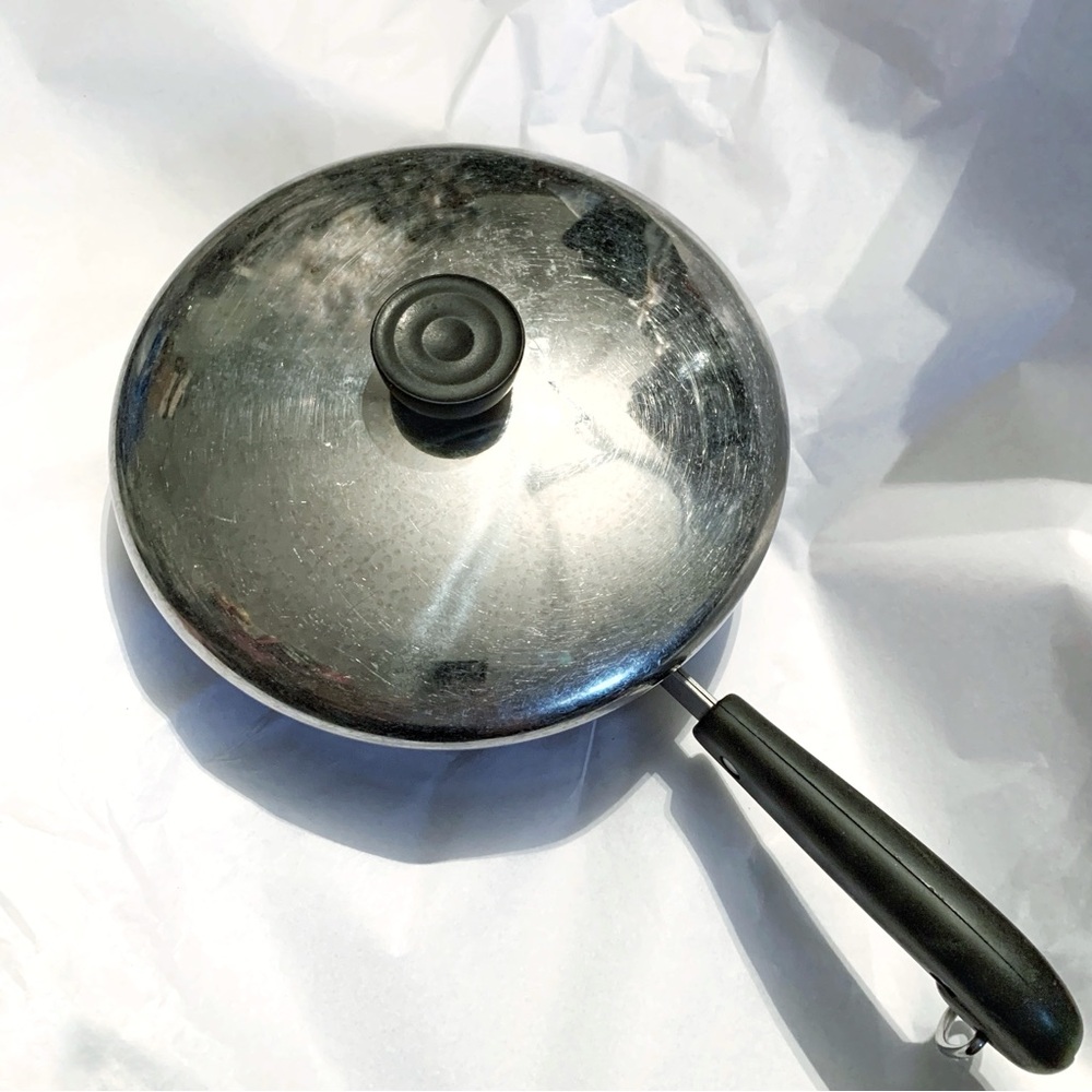 Revere Ware Vtg Copper Bottom 8 in Skillet Frying Pan 2.5" Deep w/ Lid USA